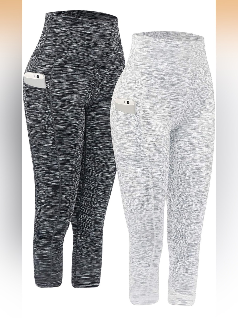 High-Waist Space-Dye Workout Capri Leggings, Black & Light Gray